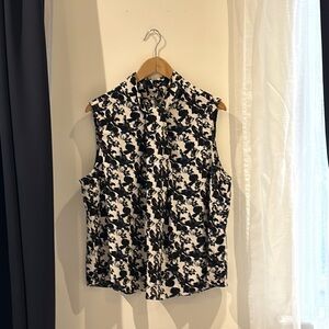 Floral Sleeveless Top - Black and White